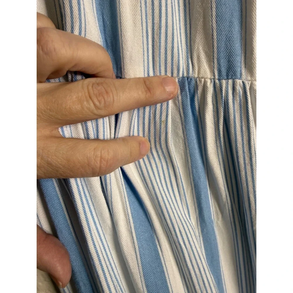 Velvet Heart Women XL Maxi Skirt Blue White Striped Smocked Tiered Boho Nautical